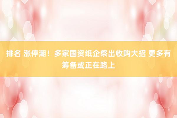 排名 涨停潮！多家国资纸企祭出收购大招 更多有筹备或正在路上