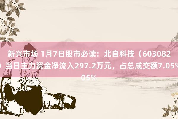 新兴市场 1月7日股市必读：北自科技（603082）当日主力资金净流入297.2万元，占总成交额7.05%