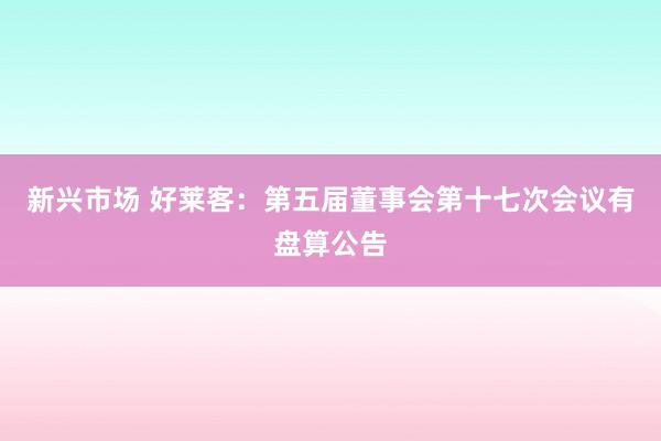 新兴市场 好莱客：第五届董事会第十七次会议有盘算公告