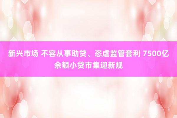 新兴市场 不容从事助贷、恣虐监管套利 7500亿余额小贷市集迎新规