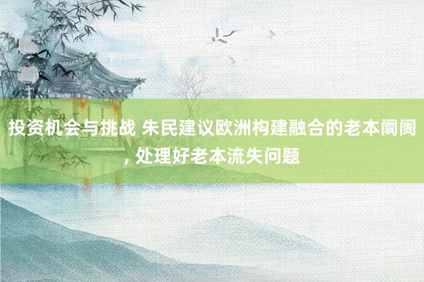 投资机会与挑战 朱民建议欧洲构建融合的老本阛阓, 处理好老本流失问题