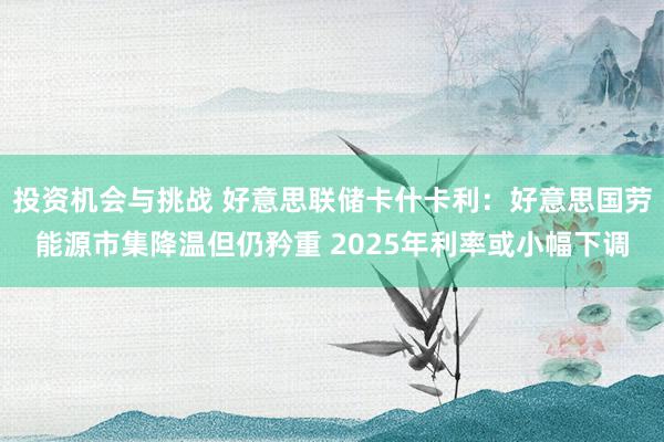 投资机会与挑战 好意思联储卡什卡利：好意思国劳能源市集降温但仍矜重 2025年利率或小幅下调