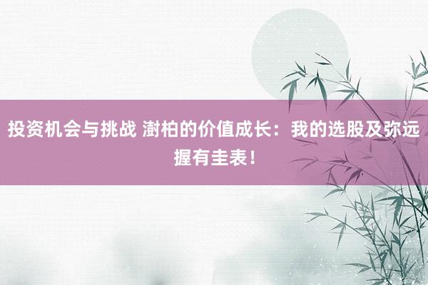 投资机会与挑战 澍柏的价值成长：我的选股及弥远握有圭表！