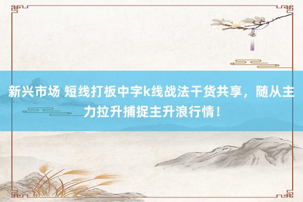 新兴市场 短线打板中字k线战法干货共享，随从主力拉升捕捉主升浪行情！