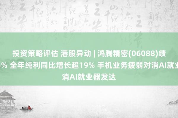 投资策略评估 港股异动 | 鸿腾精密(06088)绩后跌超6% 全年纯利同比增长超19% 手机业务疲弱对消AI就业器发达